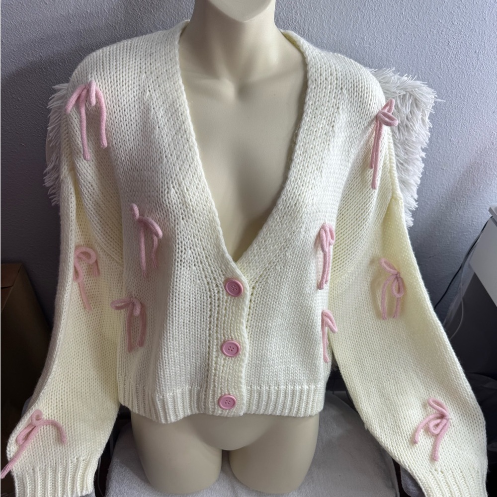 Blu Pepper Cream Cardigan with Pink Accents